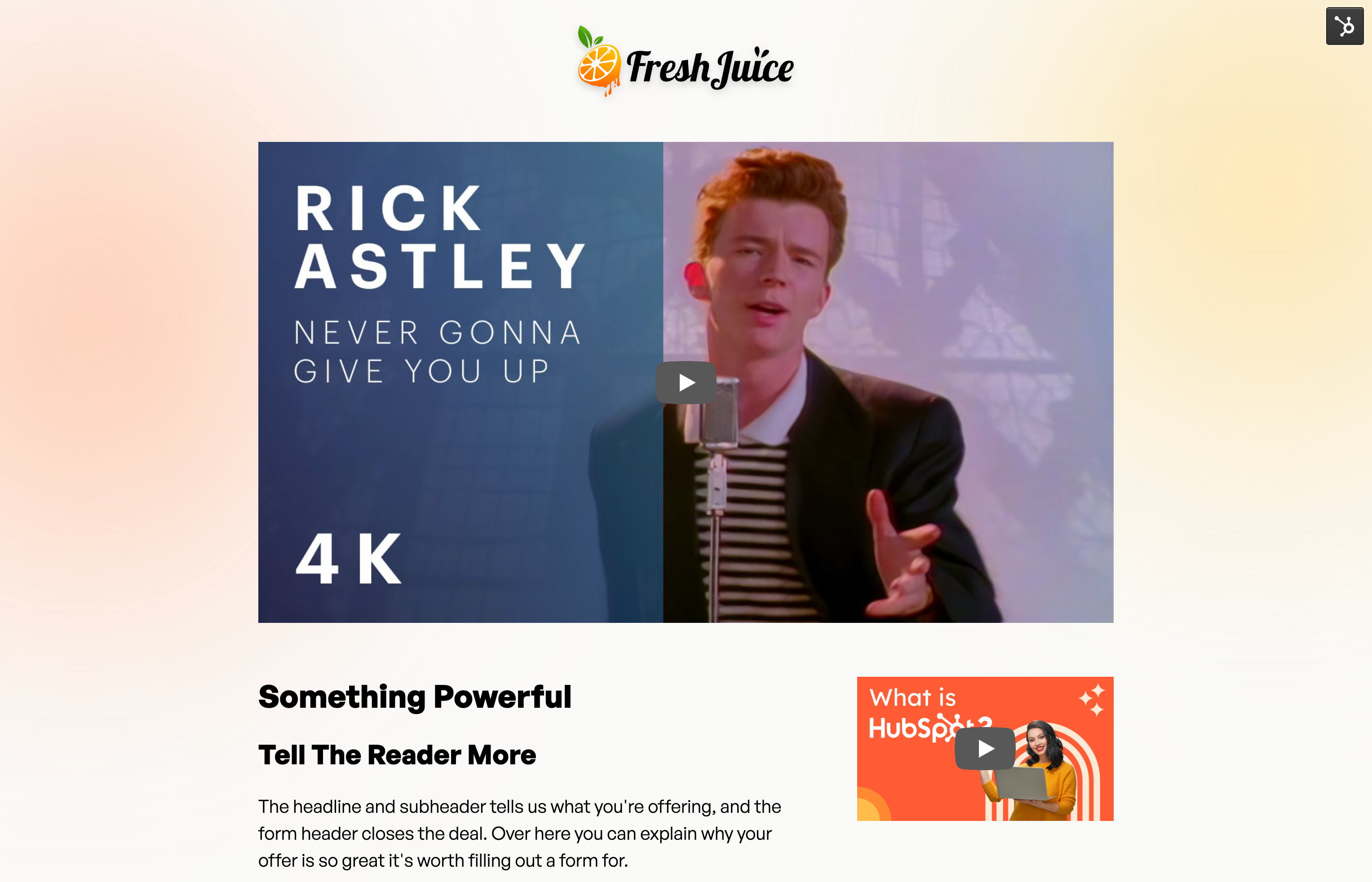 Lite Video Embed module in action — HubSpot landing page preview
